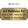 Acrylic memorial nameplate, brass finish, black text, block font style