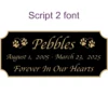 Acrylic memorial nameplate, black finish, gold text, script 2 font style