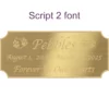 Acrylic memorial nameplate, brass finish, gold text, script 2 font style