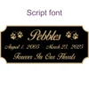 Acrylic memorial nameplate, black finish, gold text, script font style