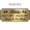Acrylic memorial nameplate, brass finish, black text, script font style