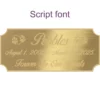 Acrylic memorial nameplate, brass finish, gold text, script font style
