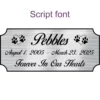 Acrylic memorial nameplate, silver finish, black text, script font style