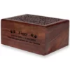 Hand-carved circle of life rosewood pet cremation urn with wood engraving, black fill, x-large size