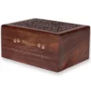 Hand-carved circle of life rosewood pet cremation urn with wood engraving, gold fill, x-large size