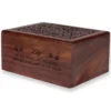 Hand-carved circle of life rosewood pet cremation urn with wood engraving, x-large size