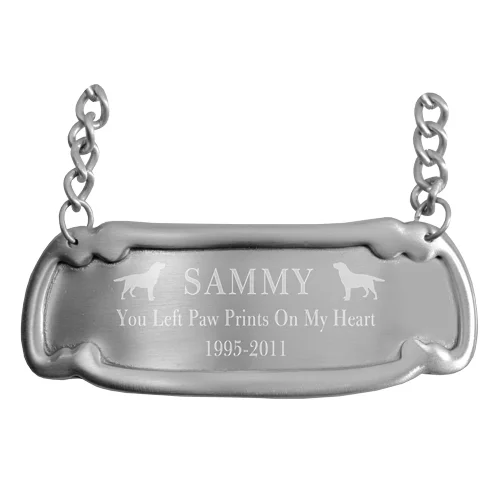 Brass contoured engraved pet memorial plaque, silver finish