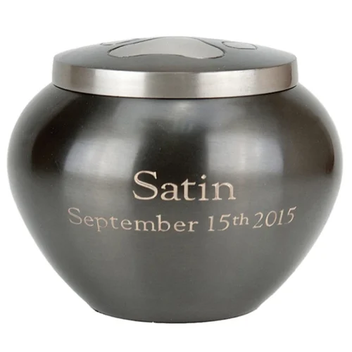 Engraved brass paw print jar urn for pet cremation