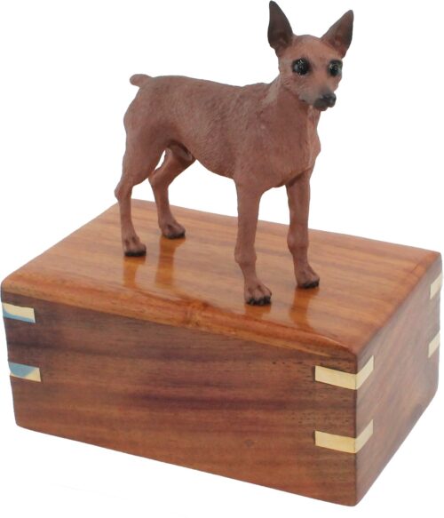 Brown Miniature Doberman Pinscher Min Pin figurine memorial cremation urn, gold engraving