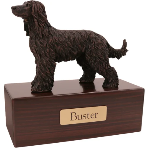 Afghan Hound dog bronze look figurine wood memorial cremation urn, walnut finish