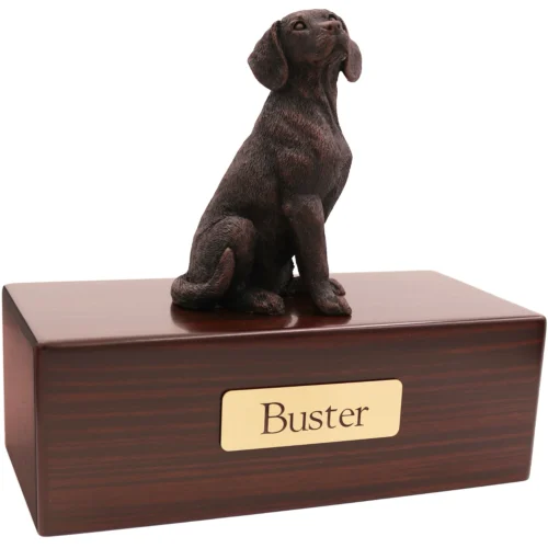 Beagle dog bronze look figurine wood memorial cremation urn, walnut finish