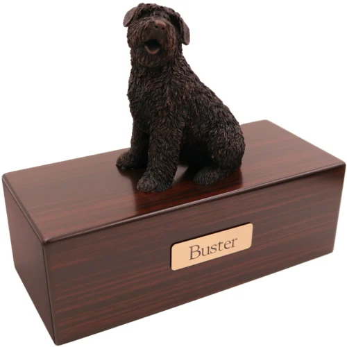 Bouvier dog bronze look figurine wood memorial cremation urn, walnut finish
