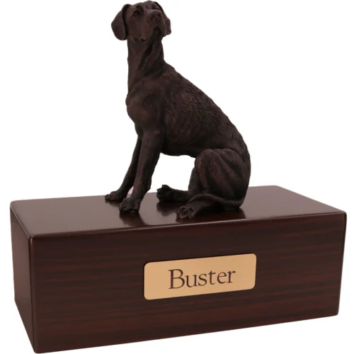 Ears down Great Dane dog bronze look figurine wood memorial cremation urn, walnut finish