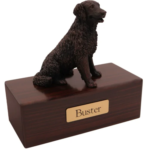 Labrador Retriever dog bronze look figurine wood memorial cremation urn, walnut finish