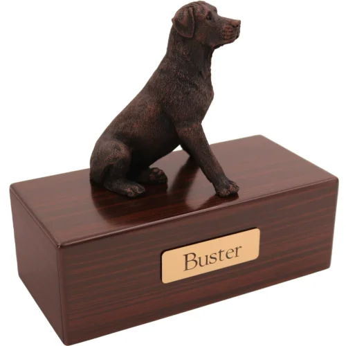 Rottweiler dog bronze look figurine wood memorial cremation urn, walnut finish