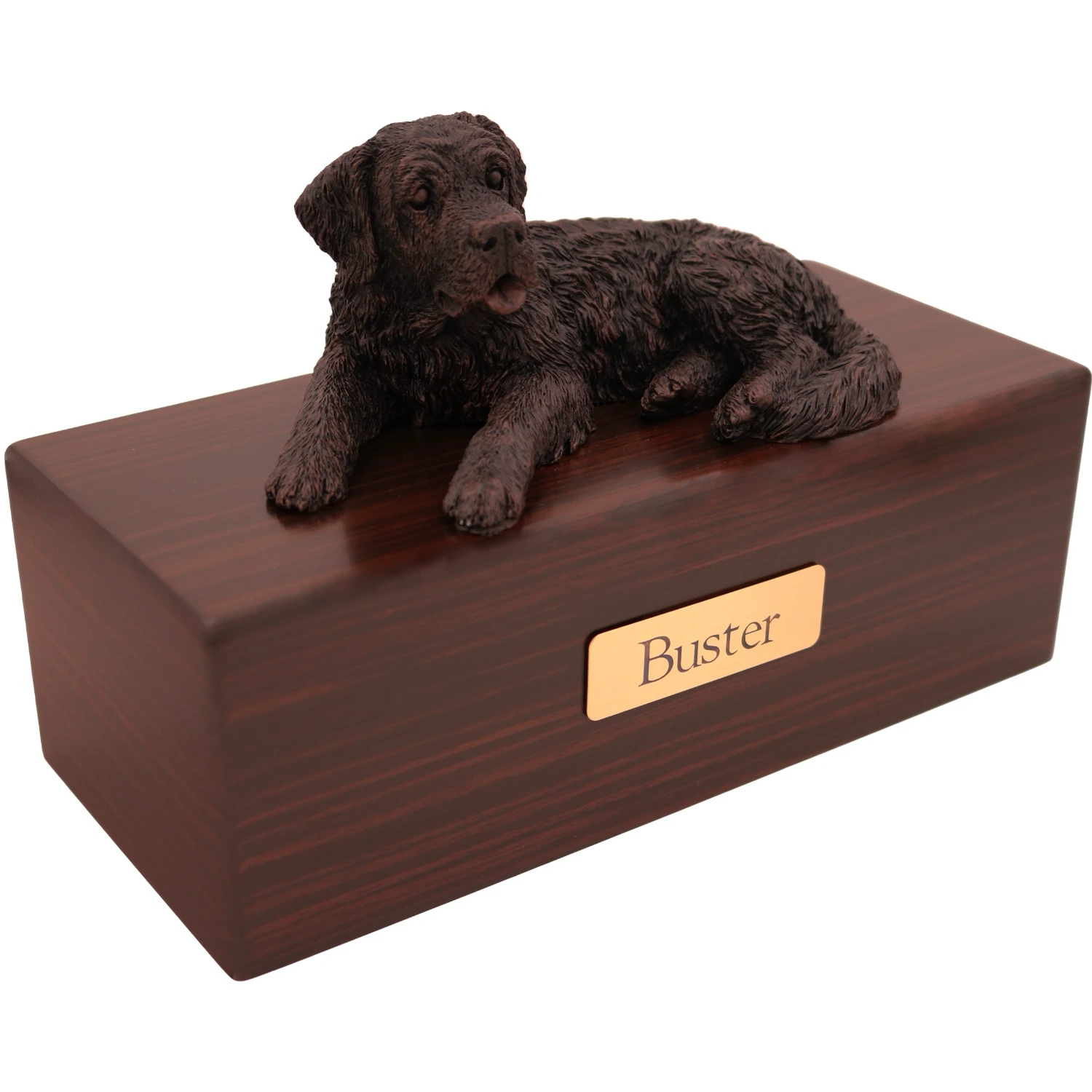 Saint Bernard dog bronze look figurine wood memorial cremation urn, walnut finish
