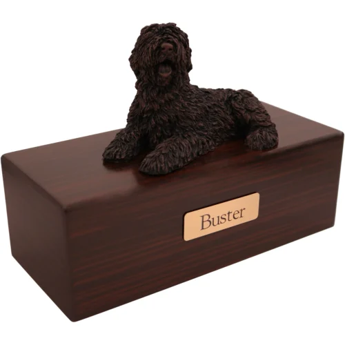 Sheepdog dog bronze look figurine wood memorial cremation urn, walnut finish