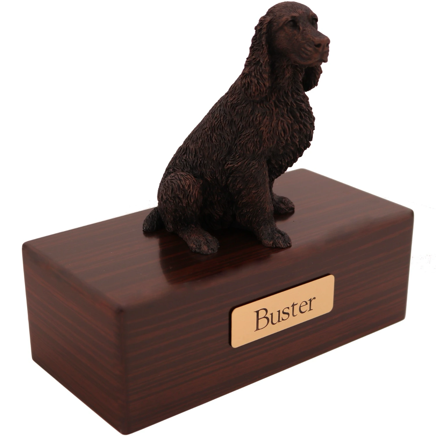 Springer Spaniel dog bronze look figurine wood memorial cremation urn, walnut finish