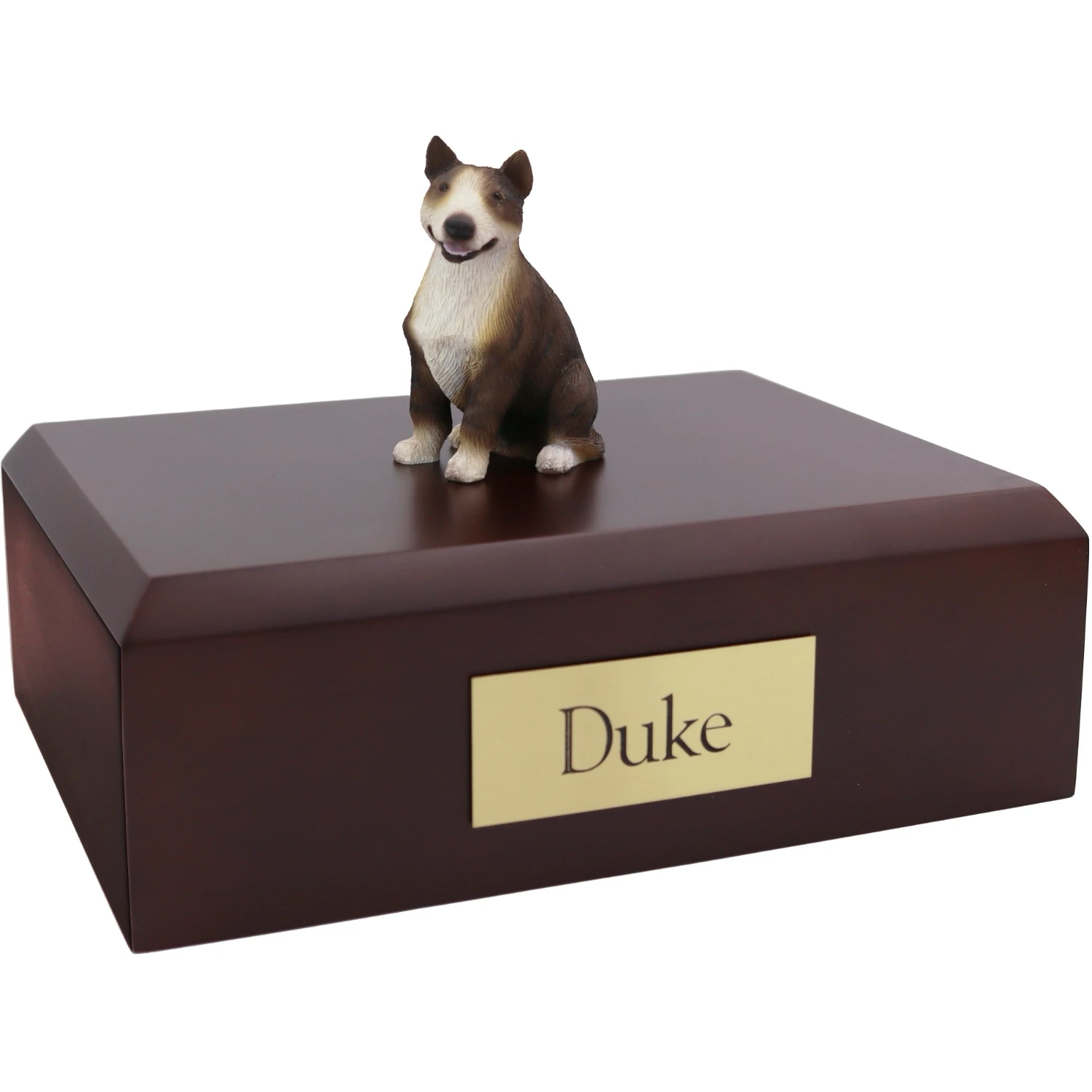 Brindle Bull Terrier dog figurine wood memorial cremation urn