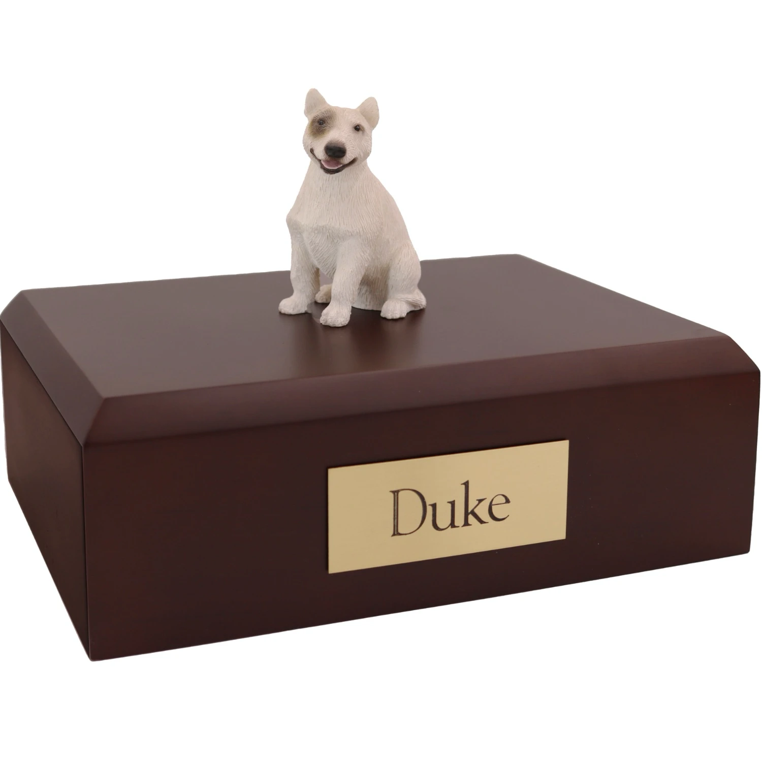 White Bull Terrier dog figurine wood memorial cremation urn