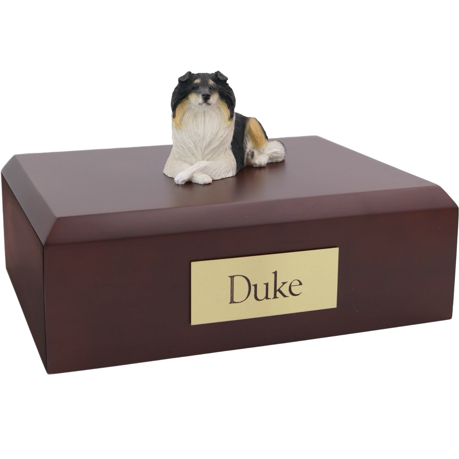 Tri color Collie dog figurine wood memorial cremation urn