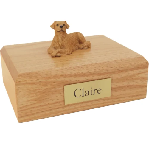 Laying Golden Retriever dog figurine wood memorial cremation urn