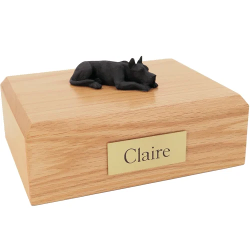 Black ears up Great Dane dog figurine wood memorial cremation urn