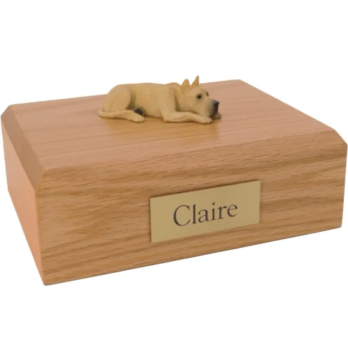 Fawn ears up Great Dane dog figurine wood memorial cremation urn