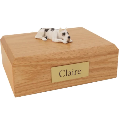 Halequin ears up Great Dane dog figurine wood memorial cremation urn