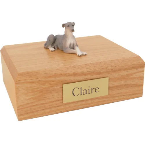 Gray Greyhound dog figurine wood memorial cremation urn