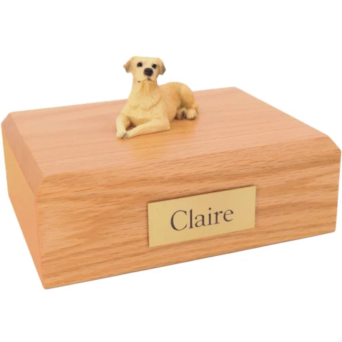 Yellow Labrador Retriever dog figurine wood memorial cremation urn