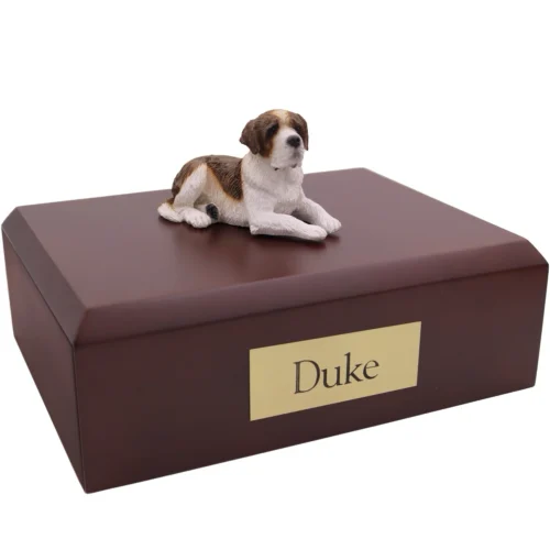 Saint Bernard dog figurine wood memorial cremation urn