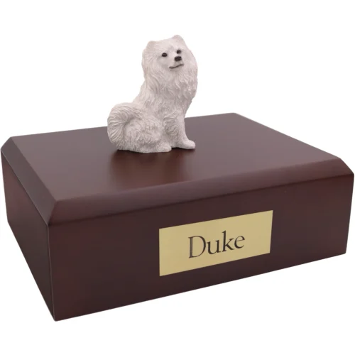 Samoyed dog figurine wood memorial cremation urn