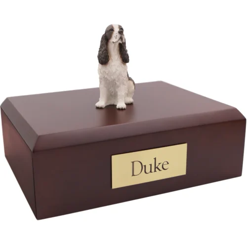 Liver Springer Spaniel dog figurine wood memorial cremation urn