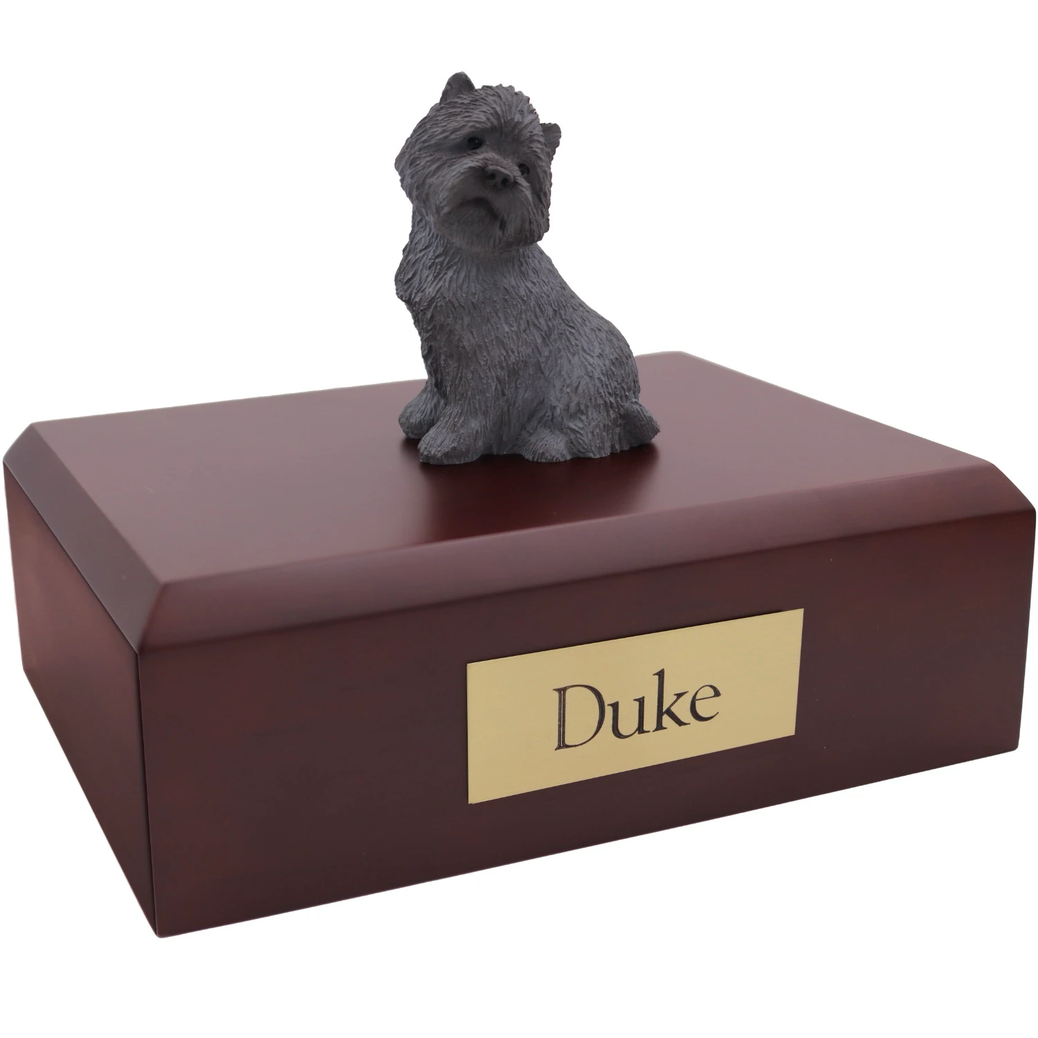 Gray Cairn Terrier dog figurine wood memorial cremation urn