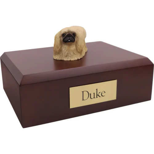 Pekingese dog figurine wood memorial cremation urn
