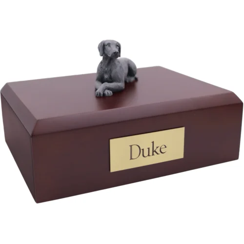 Gray Weimaraner dog figurine wood memorial cremation urn