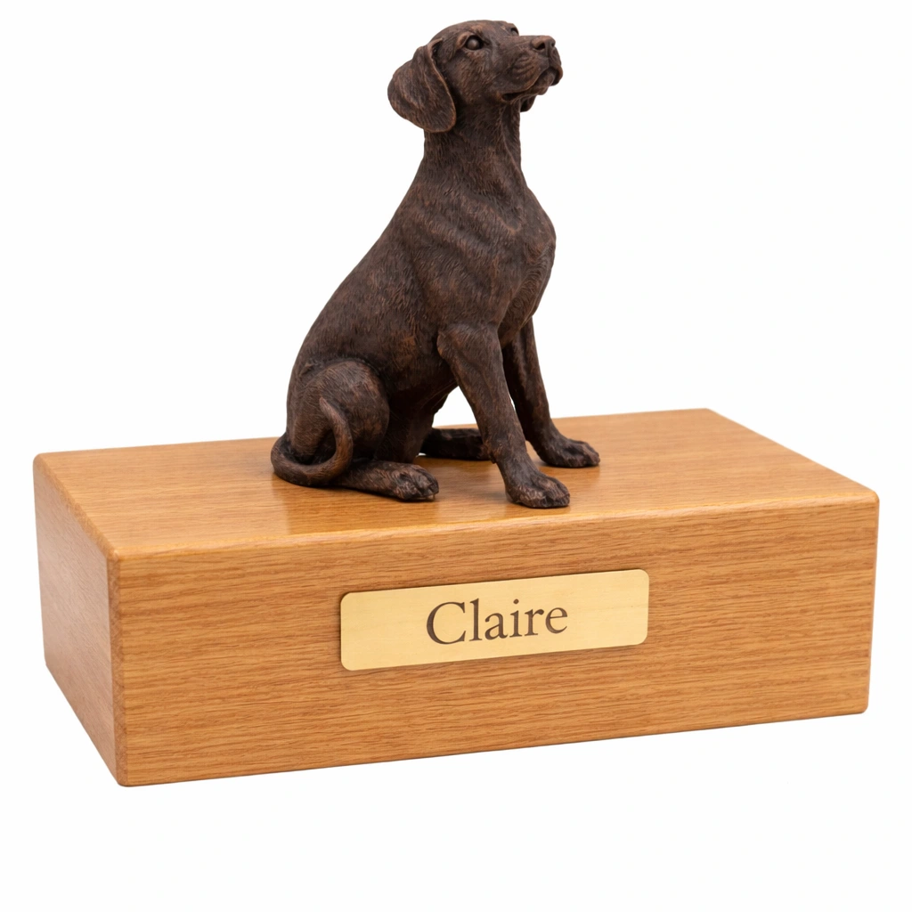 Dalmatian dog bronze look figurine wood memorial cremation urn, oak finish