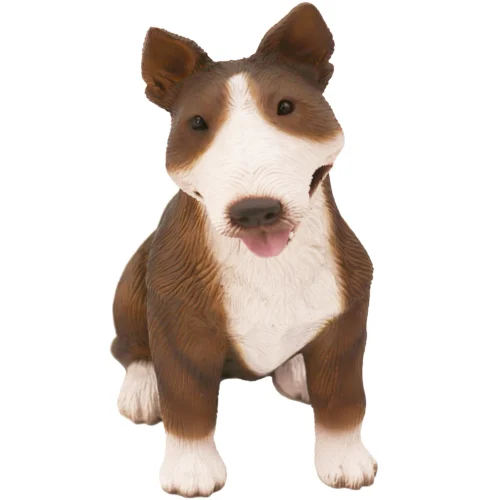 Brindle and white Bull Terrier front view dog figurine for cremation urn