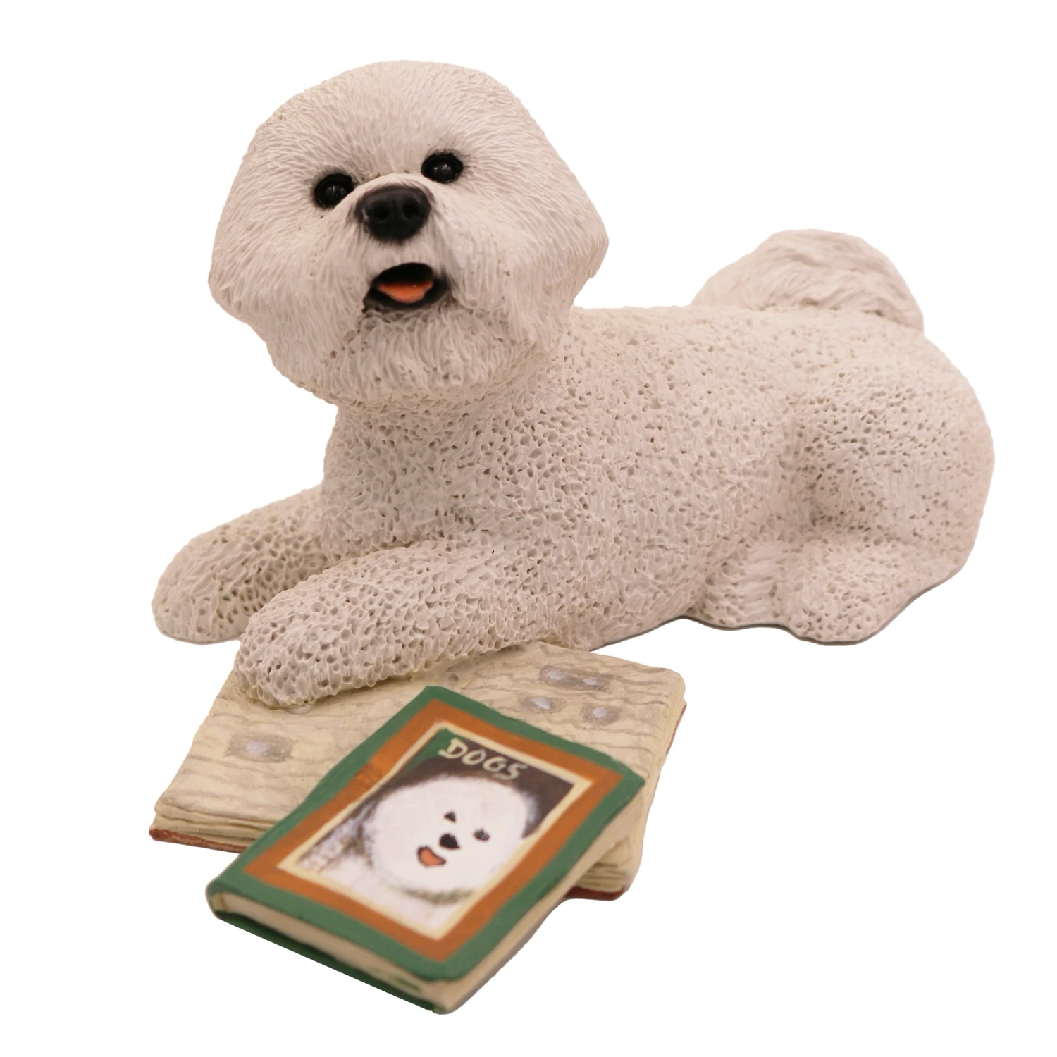 White Bichon Frise with books dog figurine for cremation urn