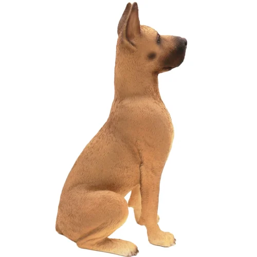 Sitting fawn ears up Great Dane dog figurine for cremation urn, side view