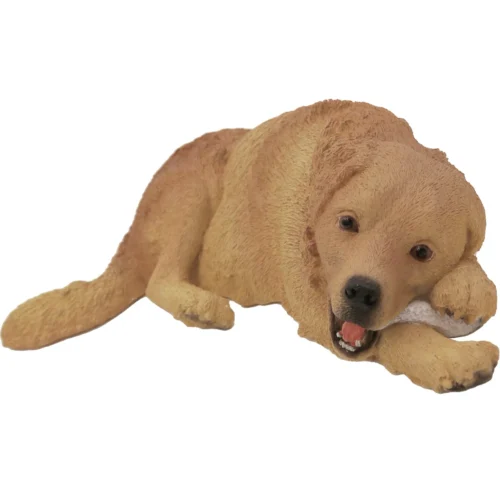 Laying Golden Retriever with stick dog figurine for cremation urn