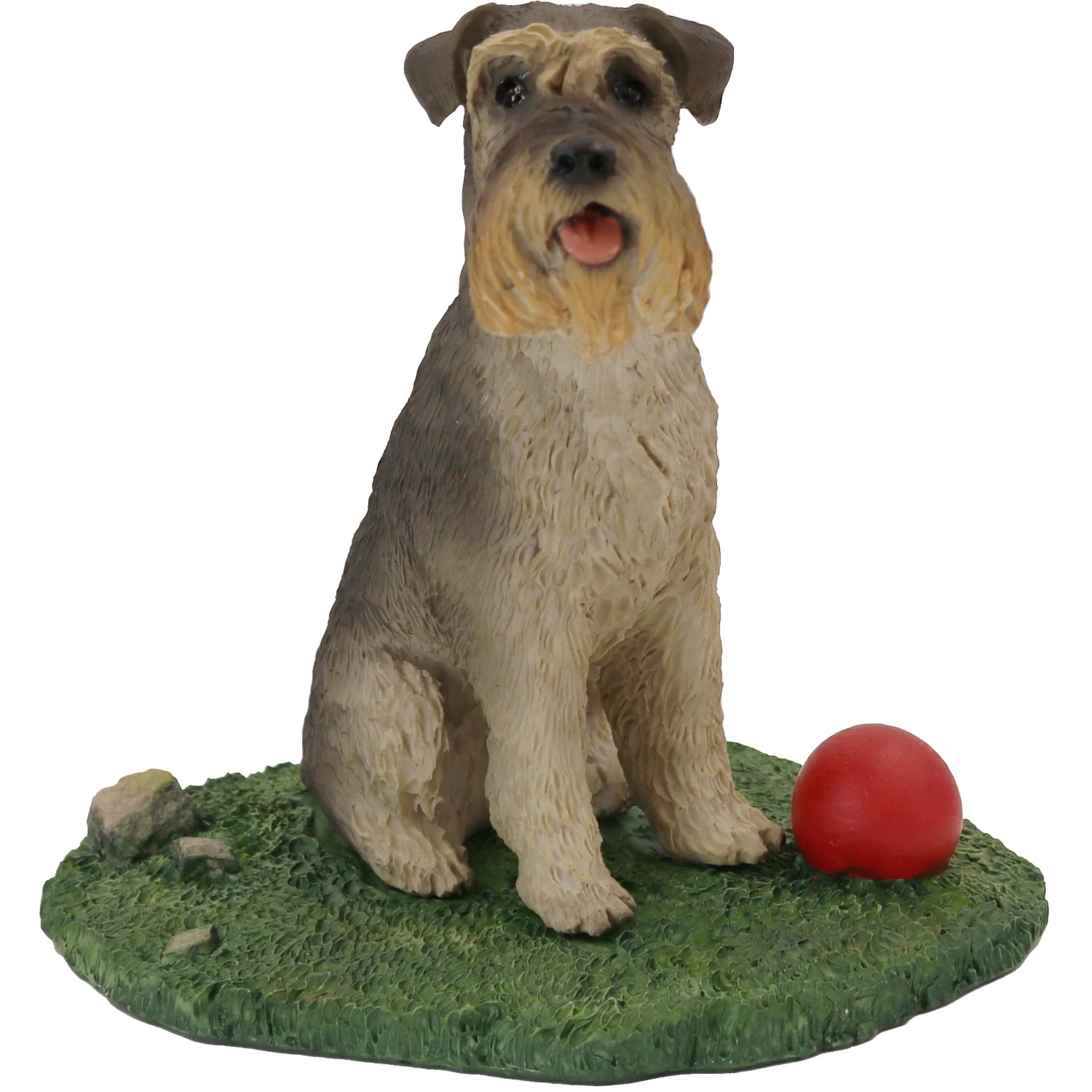Sitting ears down gray Schnauzer dog figurine for cremation urn