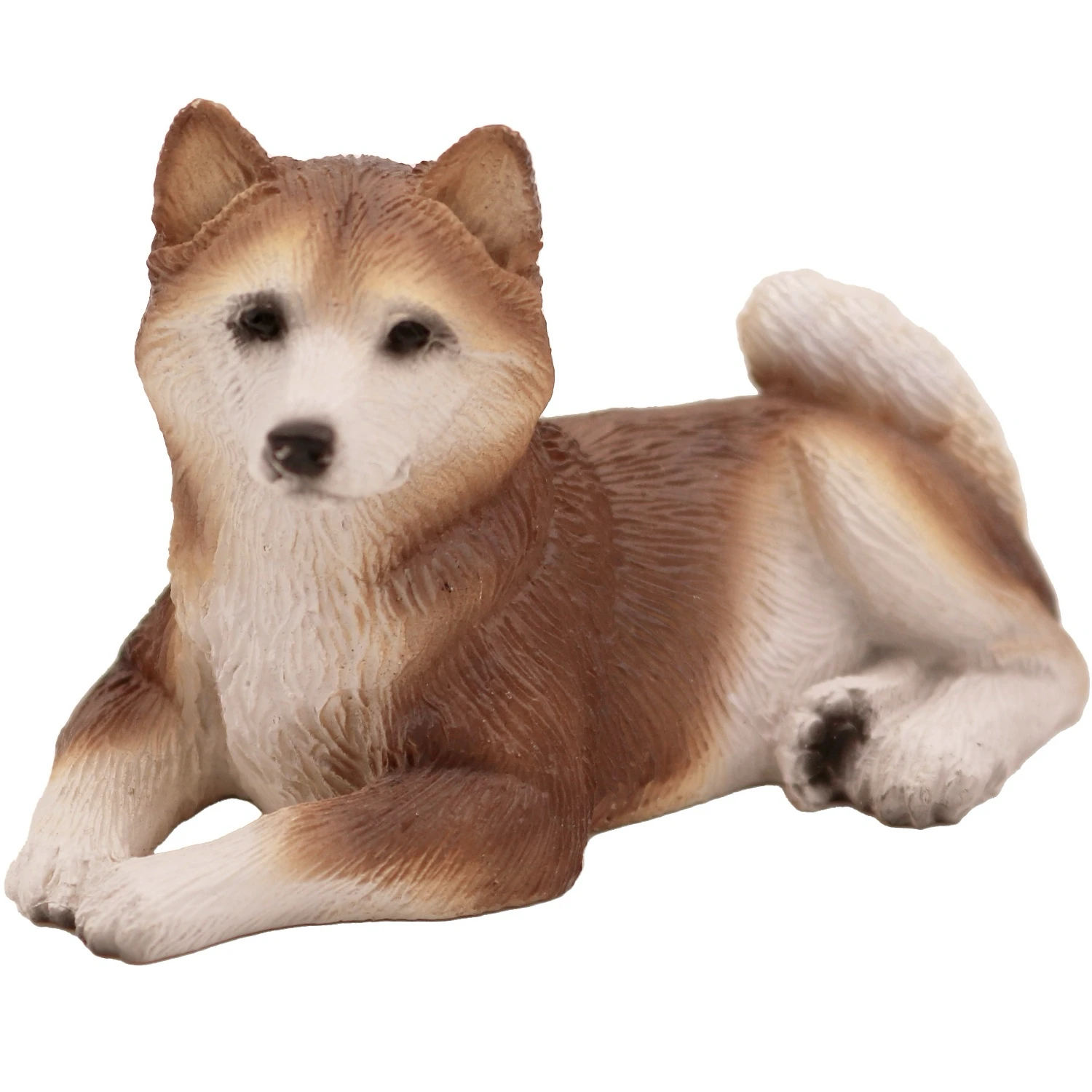 Laying red and white Husky dog figurine for cremation urn