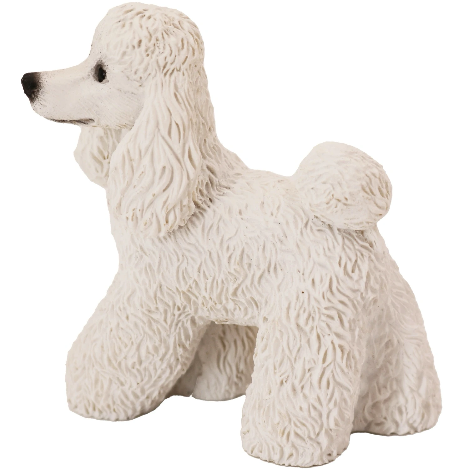 Standing white Poodle dog figurine for cremation urn, side view