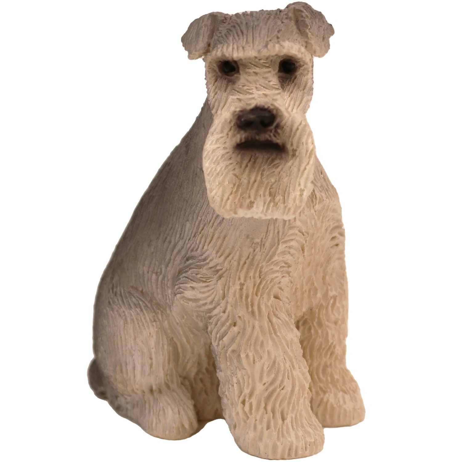 Sitting gray ears down Schnauzer dog figurine for cremation urn