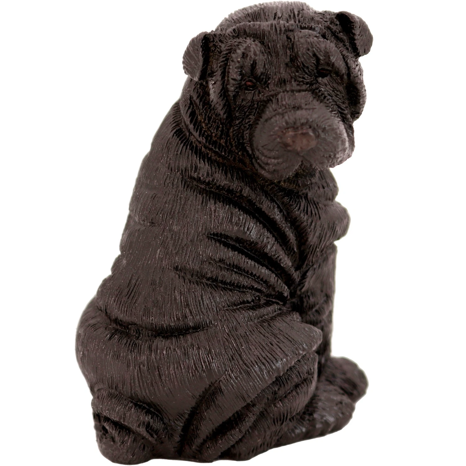 Sitting black Shar Pei dog figurine for cremation urn