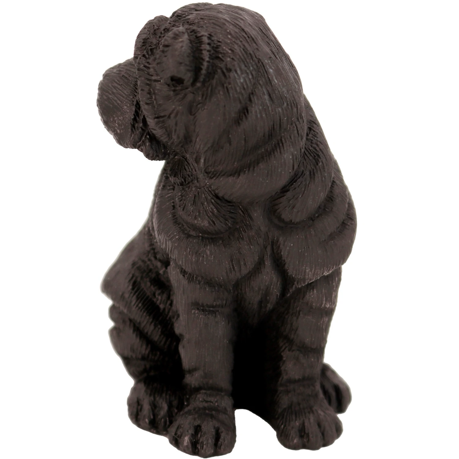 Sitting black Shar Pei dog figurine for cremation urn, alt view