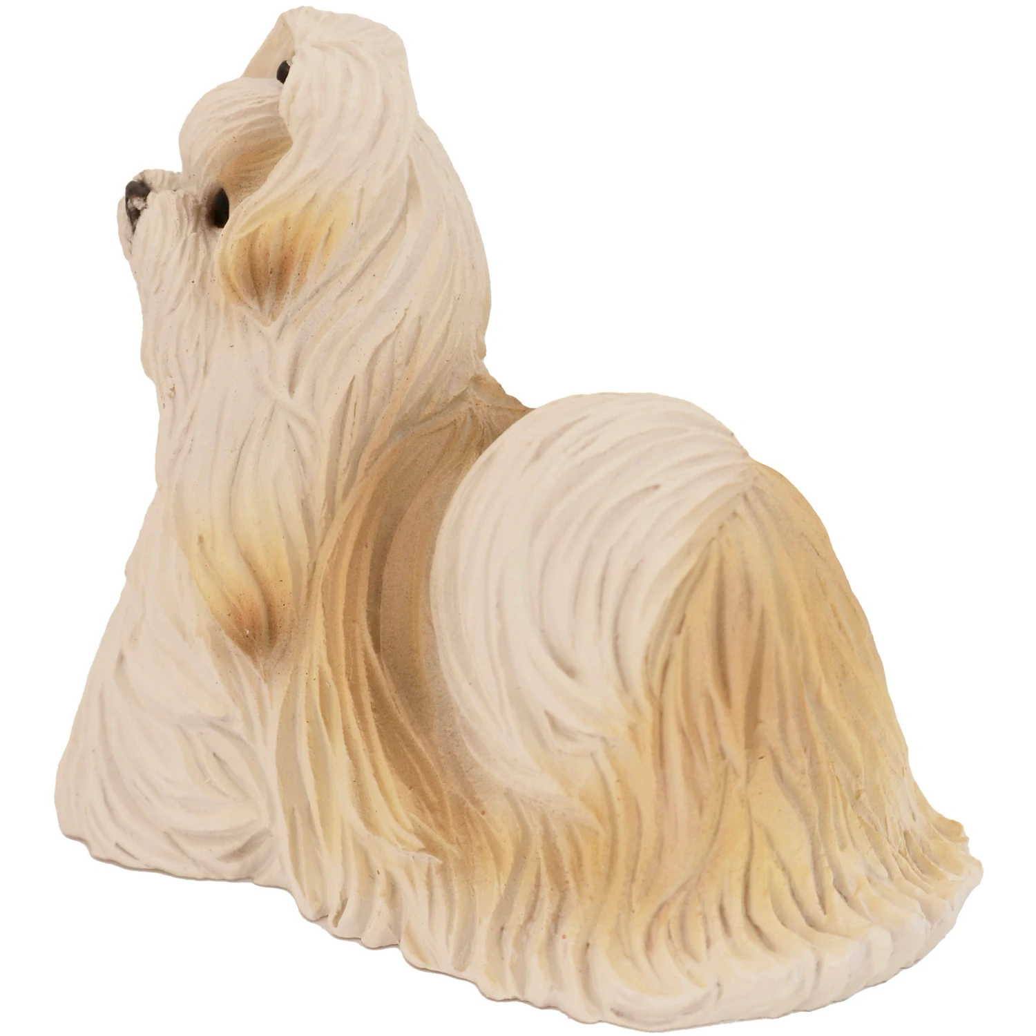 Gold and white Shih Tzu dog figurine for cremation urn, rear view