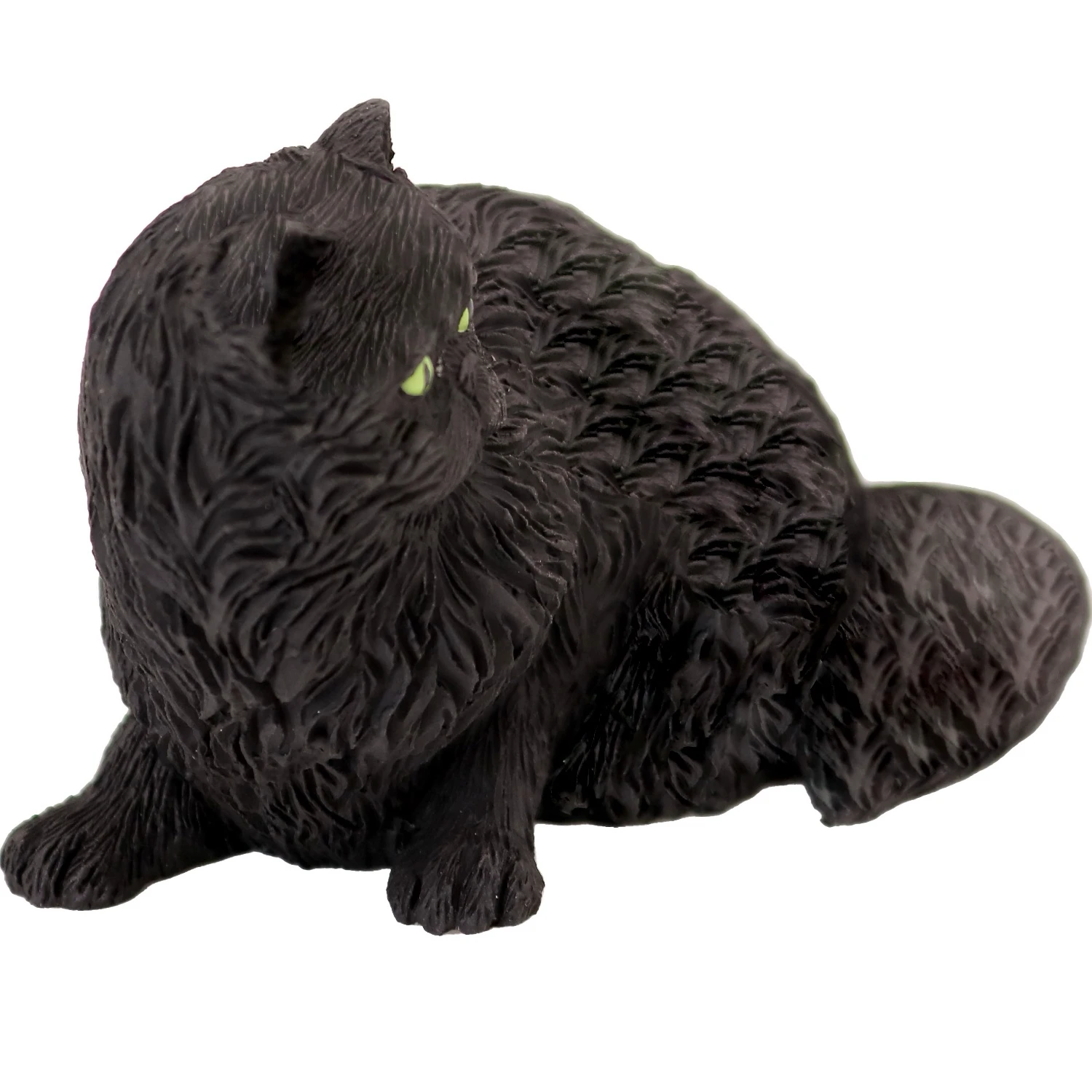 Black Persian cat figurine for cremation urn, side view